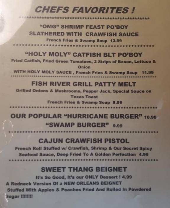 Page 3 of menu, Fish River Grill Gulf Shores, AL