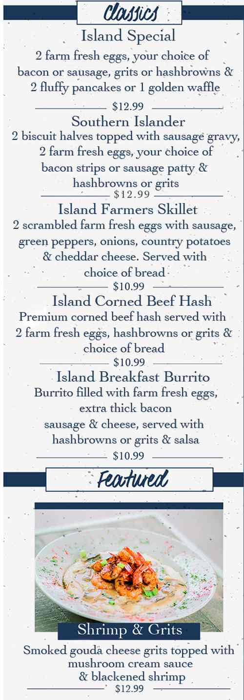 Page 1 of menu, Island Pancake House Gulf Shores, AL