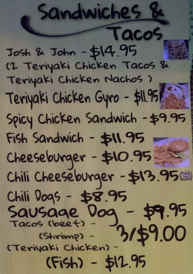 Page 2 of menu, Mudbugs Pub Gulf Shores, AL