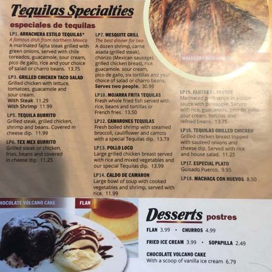 Page 1 of menu, Tequila's Mexican Gulf Shores, AL