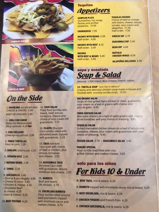 Page 2 of menu, Tequila's Mexican Gulf Shores, AL