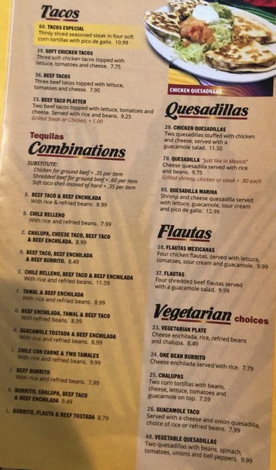 Page 5 of menu, Tequila's Mexican Gulf Shores, AL